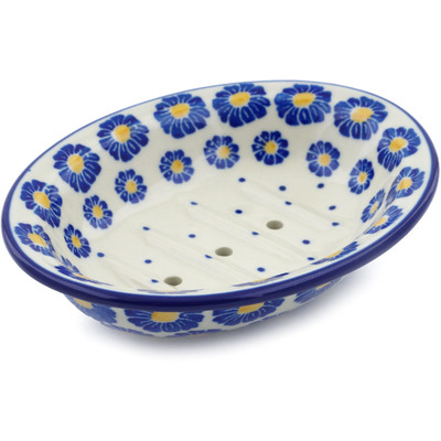 Polish Pottery Soap Dish 6&quot; Blue Zinnia