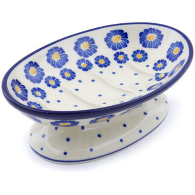 Polish Pottery Soap Dish 6&quot; Blue Zinnia