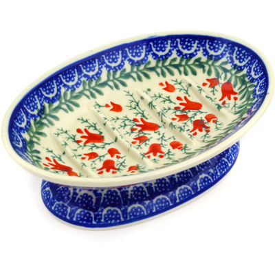 Polish Pottery Soap Dish 6&quot; Crimson Bells