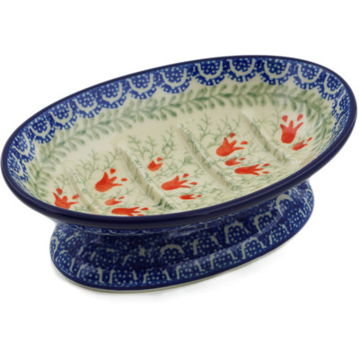 Polish Pottery Soap Dish 6&quot; Crimson Bells