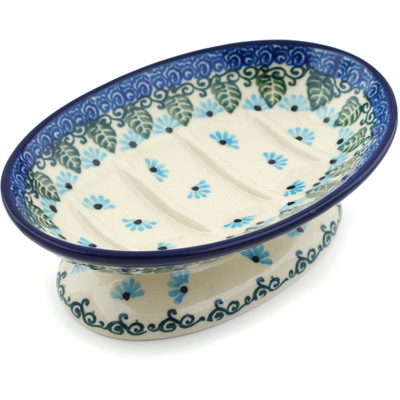 Polish Pottery Soap Dish 6&quot; Forget Me Not UNIKAT