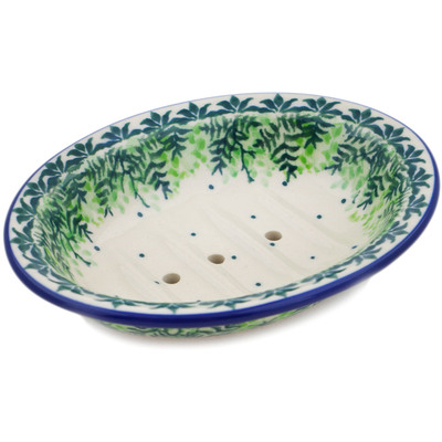 Polish Pottery Soap Dish 6&quot; Leafy Garden UNIKAT