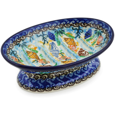 Polish Pottery Soap Dish 6&quot; Ocean Whisper UNIKAT