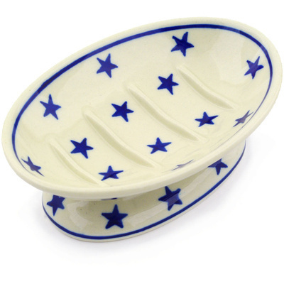 Polish Pottery Soap Dish 6&quot; Starburst Americana