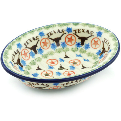 Polish Pottery Soap Dish 6&quot; Texas Longhorns