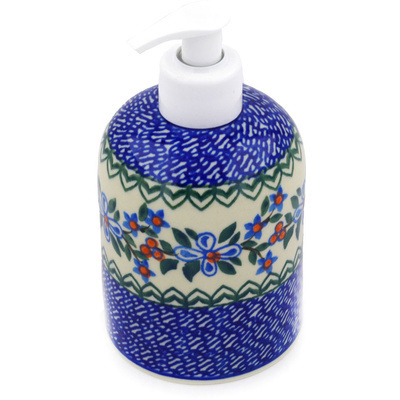 Polish Pottery Soap Dispenser 5&quot; Azure Blooms