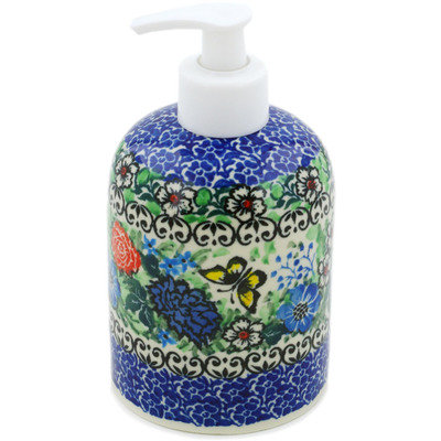 Polish Pottery Soap Dispenser 5&quot; Baby&#039;s Breath Butterfly UNIKAT