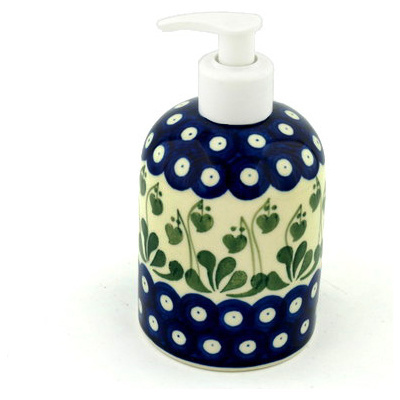 Polish Pottery Soap Dispenser 5&quot; Bleeding Heart Peacock