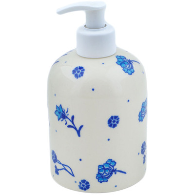 Polish Pottery Soap Dispenser 5&quot; Blue Blooms