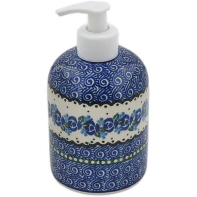 Polish Pottery Soap Dispenser 5&quot; Blue Bud Sea