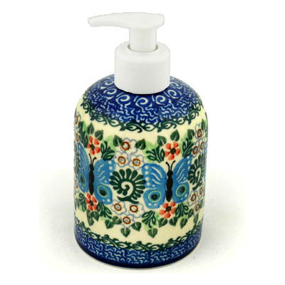Polish Pottery Soap Dispenser 5&quot; Blue Butterfly Brigade UNIKAT