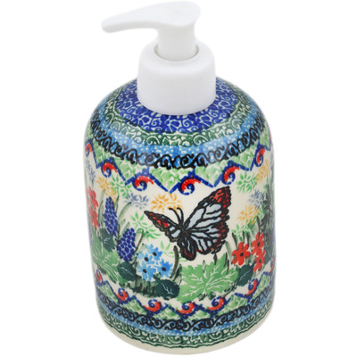 Polish Pottery Soap Dispenser 5&quot; Blue Monarch Meadow UNIKAT