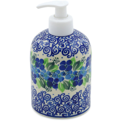Polish Pottery Soap Dispenser 5&quot; Blue Phlox
