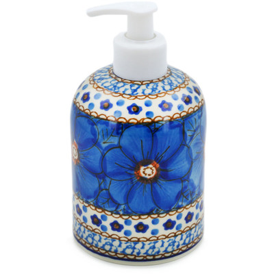 Polish Pottery Soap Dispenser 5&quot; Cobalt Poppies UNIKAT