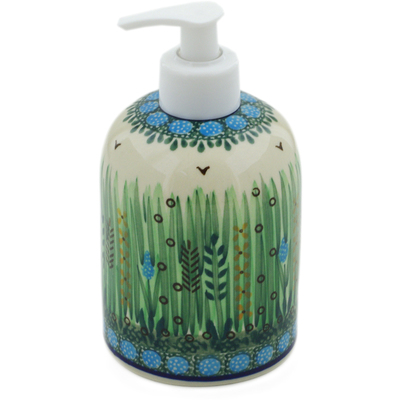 Polish Pottery Soap Dispenser 5&quot; Green Prairie UNIKAT