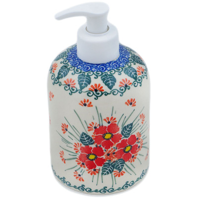 Polish Pottery Soap Dispenser 5&quot; Pink Forget Me Not UNIKAT