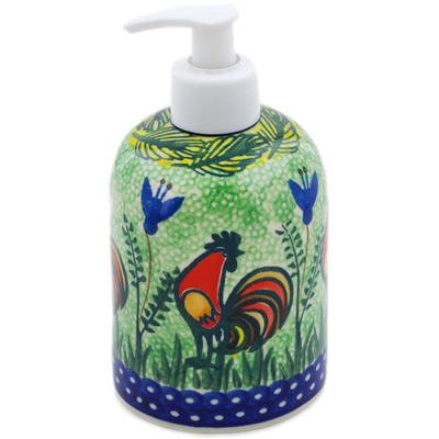 Polish Pottery Soap Dispenser 5&quot; Rooster Parade UNIKAT