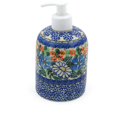 Polish Pottery Soap Dispenser 5&quot; White Daisy Surprise UNIKAT