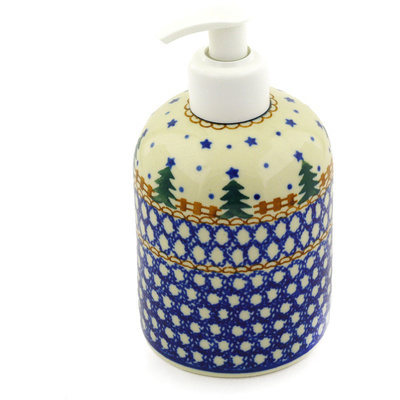 Polish Pottery Soap Dispenser 5&quot; Winter Evergreen