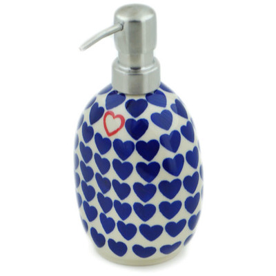 Polish Pottery Soap Dispenser 6&quot; Blue Heart Love