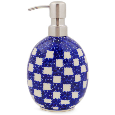 Polish Pottery Soap Dispenser 6&quot; Floral Checkerboard