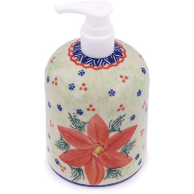 Polish Pottery Soap Dispenser 6&quot; Poinsettia UNIKAT