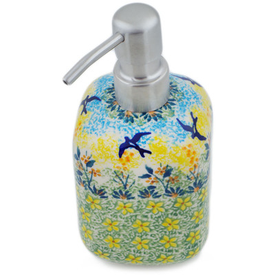 Polish Pottery Soap Dispenser 7&quot; Birds In The Sunset UNIKAT