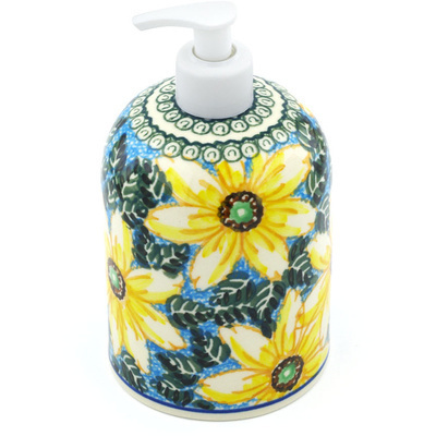 Polish Pottery Soap Dispenser 7&quot; Black Eyed Susan UNIKAT