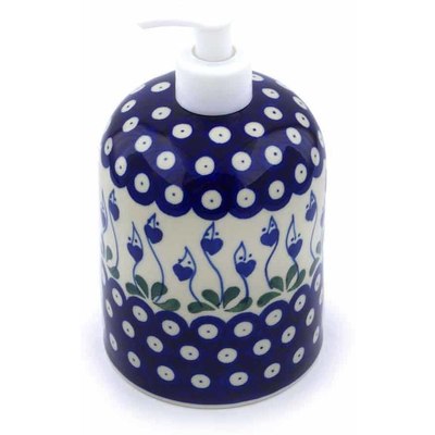 Polish Pottery Soap Dispenser 7&quot; Bleeding Heart Peacock