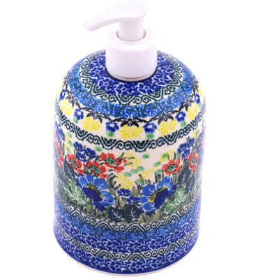 Polish Pottery Soap Dispenser 7&quot; Blue Bird Solo UNIKAT