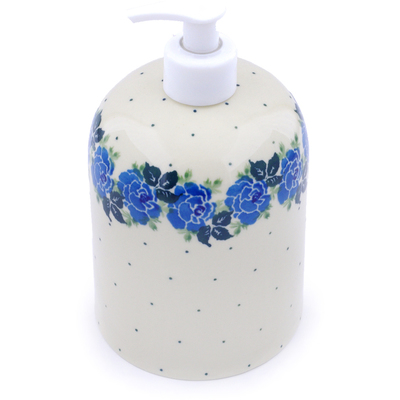 Polish Pottery Soap Dispenser 7&quot; Blue Rose