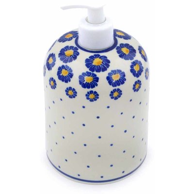 Polish Pottery Soap Dispenser 7&quot; Blue Zinnia