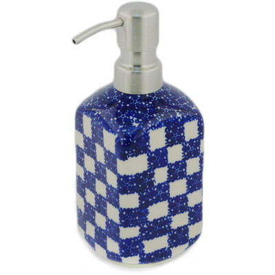Polish Pottery Soap Dispenser 7&quot; Floral Checkerboard