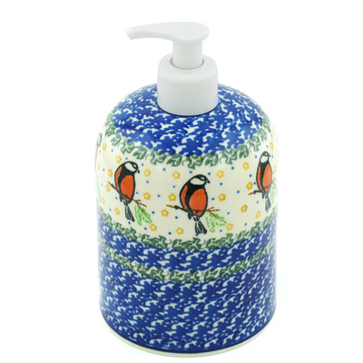 Polish Pottery Soap Dispenser 7&quot; Redbird On A Wire