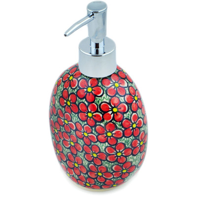 Polish Pottery Soap Dispenser 7&quot; Seeing Scarlet