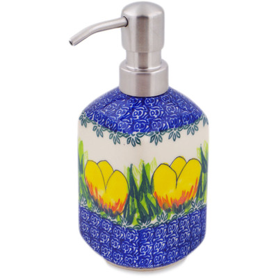 Polish Pottery Soap Dispenser 7&quot; Spring Yellow Tulip UNIKAT