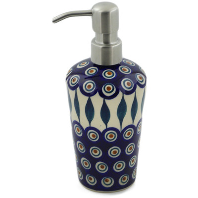 Polish Pottery Soap Dispenser 8" Peacock Leaves