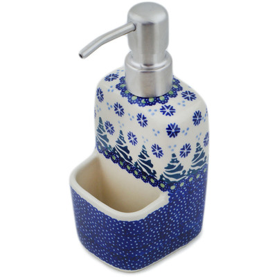 Polish Pottery Soap dispenser with holder Falling Snowflakes