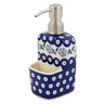 Polish Pottery Soap dispenser with holder Peacock Forget-me-not
