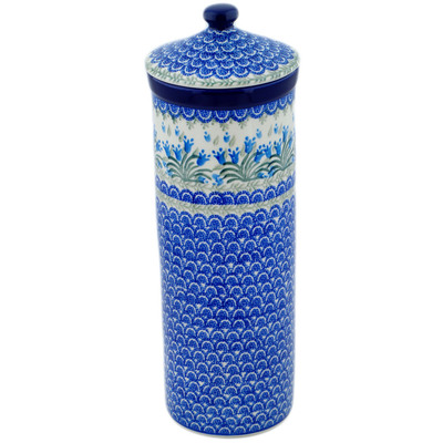 Polish Pottery spaghetti container Feathery Bluebells
