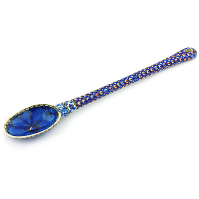 Polish Pottery Spoon 12&quot; Cobalt Poppies UNIKAT