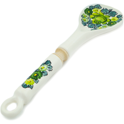 Faience Spoon 12&quot; Green Wave