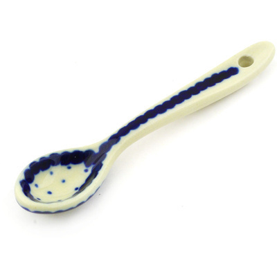 Polish Pottery Spoon 4&quot; Blue Polka Dot