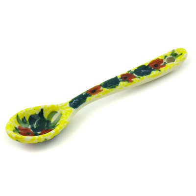 Polish Pottery Spoon 4&quot; Copper Rose Meadow UNIKAT