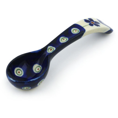 Polish Pottery Spoon 4&quot; Flowering Peacock