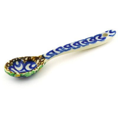 Polish Pottery Spoon 4&quot; Mardi Gras UNIKAT