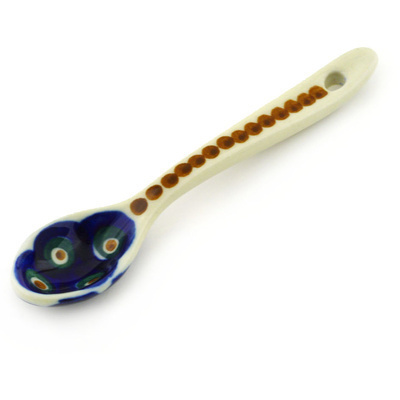 Polish Pottery Spoon 4&quot; Peacock Leaves