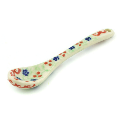 Polish Pottery Spoon 4&quot; Poinsettia UNIKAT