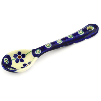 Polish Pottery Spoon 5&quot; Flowering Peacock
