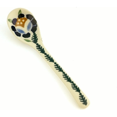 Polish Pottery Spoon 5&quot; Orange And Blue Flower